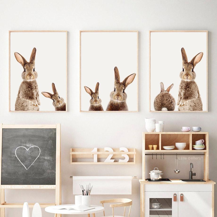 Autumn Rabbit Tail Nursery Wall Art Canvas Painting Nordic Animals Bunny Posters And Prints Pictures Baby Kids Room Home Decor