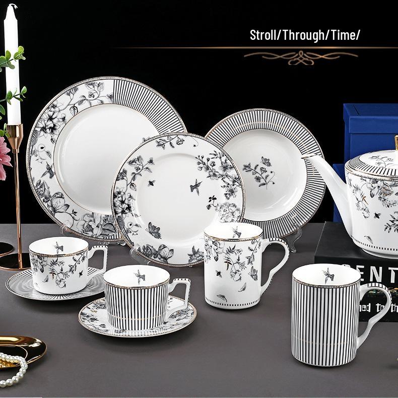 FLORIS Porcelain Afternoon Tea Set: Ceramic Gift Mug, Coffee Cup, and Western Dinner Plate in Gift Box