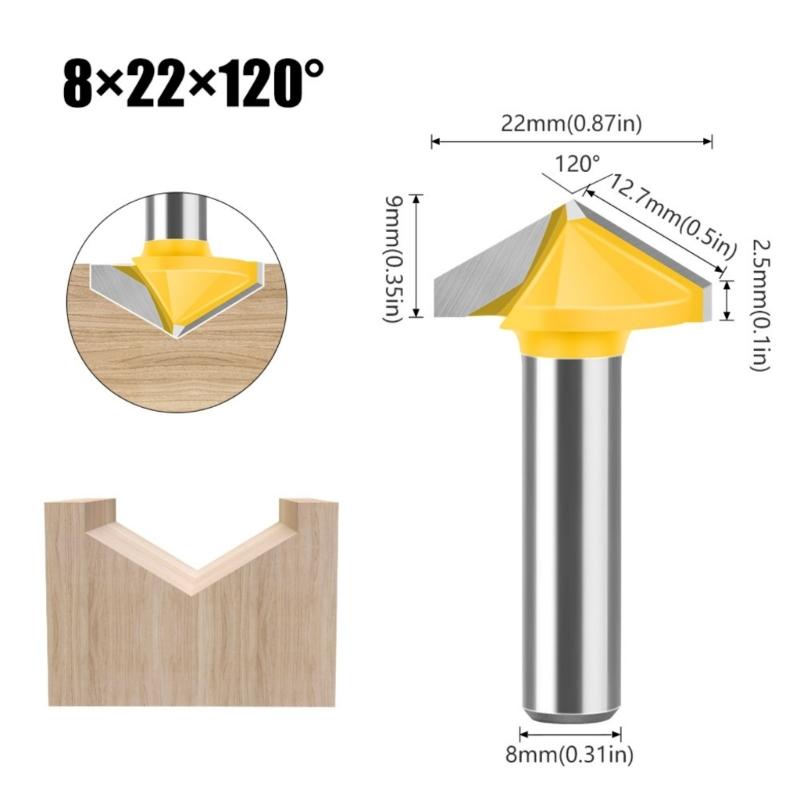 Efficient 8mm Shank V Flute Router Bit Carbide End Mill With 60 To 150 Degree Options for Profession Woodworking Project