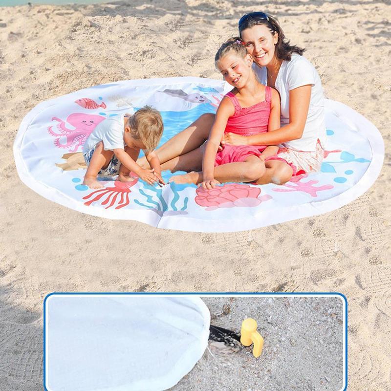 140cm Beach Kiddie Pool with Water Bucket and Carry Bag Foldable Toddler Paddling Pool Sandproof Water Play Summer Outdoor Toys