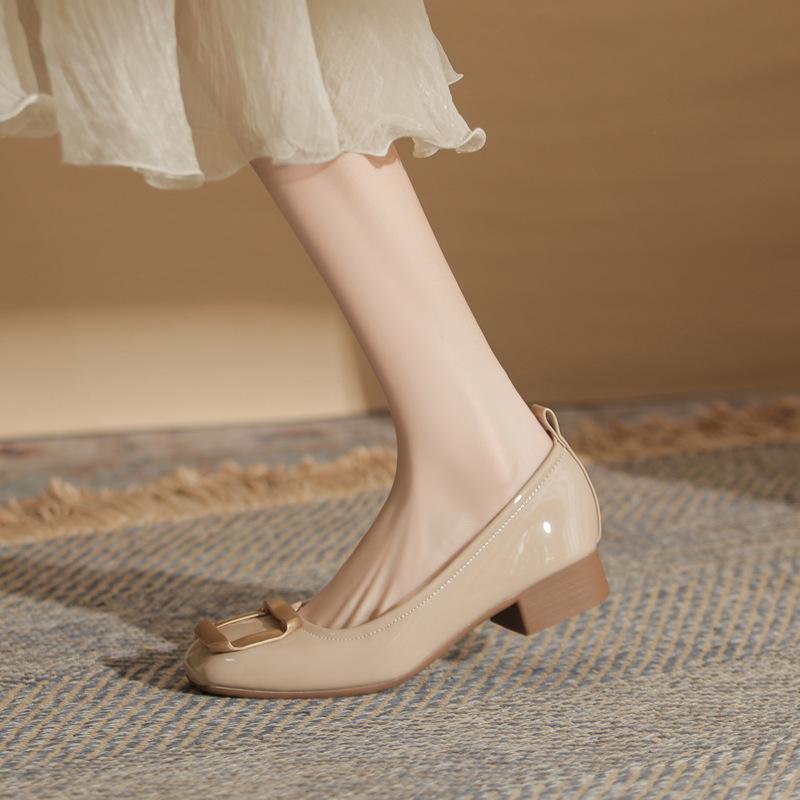 

Женские туфли-лодочки на небольшом толстом каблуке с квадратной пряжкой, 25 новых туфель на толстом каблуке из мягкой кожи, туфли Doudou, универсальные туфли на мягкой подошве с квадратным носком 40 абрикосовый