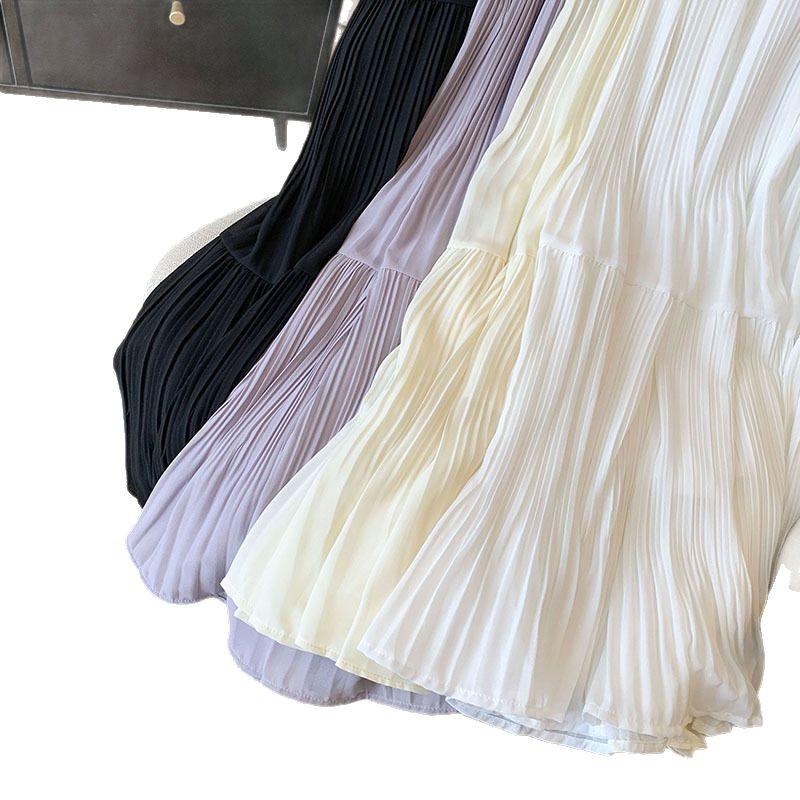 Women's Spring 2025 Purple Fairy Gauze Skirt: Slim, Versatile, Pleated Design