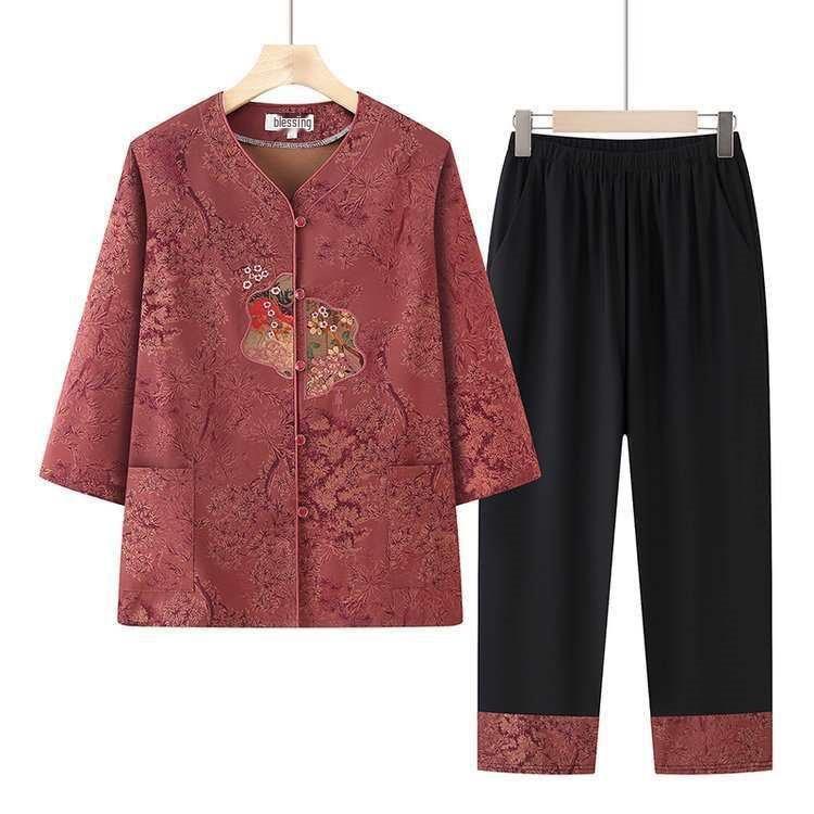 

Summer Style Loose Fit Shirt for Middle-Aged and Elderly Women 4XL (130-140 jin) красный
