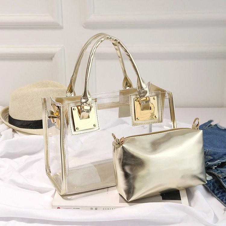 2025 Summer Women s Beach Bag: Korean Style Transparent Jelly Crossbody & Shoulder Mother-Child Handbag золотой