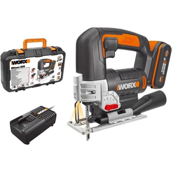 WORX - Scie Circulaire Sans Fil 20V - WX543 - Max 80 Mm Livrée Avec Batterie Et Chargeur