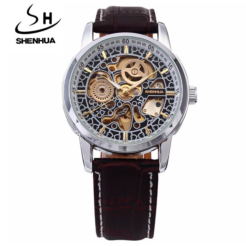 

Famous Brand Shenhua Watch Men Vintage Automatic Mechanical Skeleton Watches For Men Leather Men s Watch Relogio Masculino