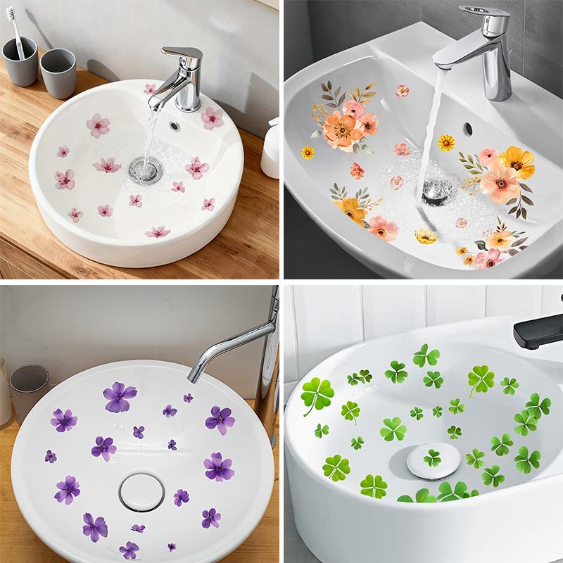 Floral Bathroom Sink Stickers Removable Self-Adhesive Waterproof Bathroom Toilet Decorative Sticker Bathtub Sticker Home Decor