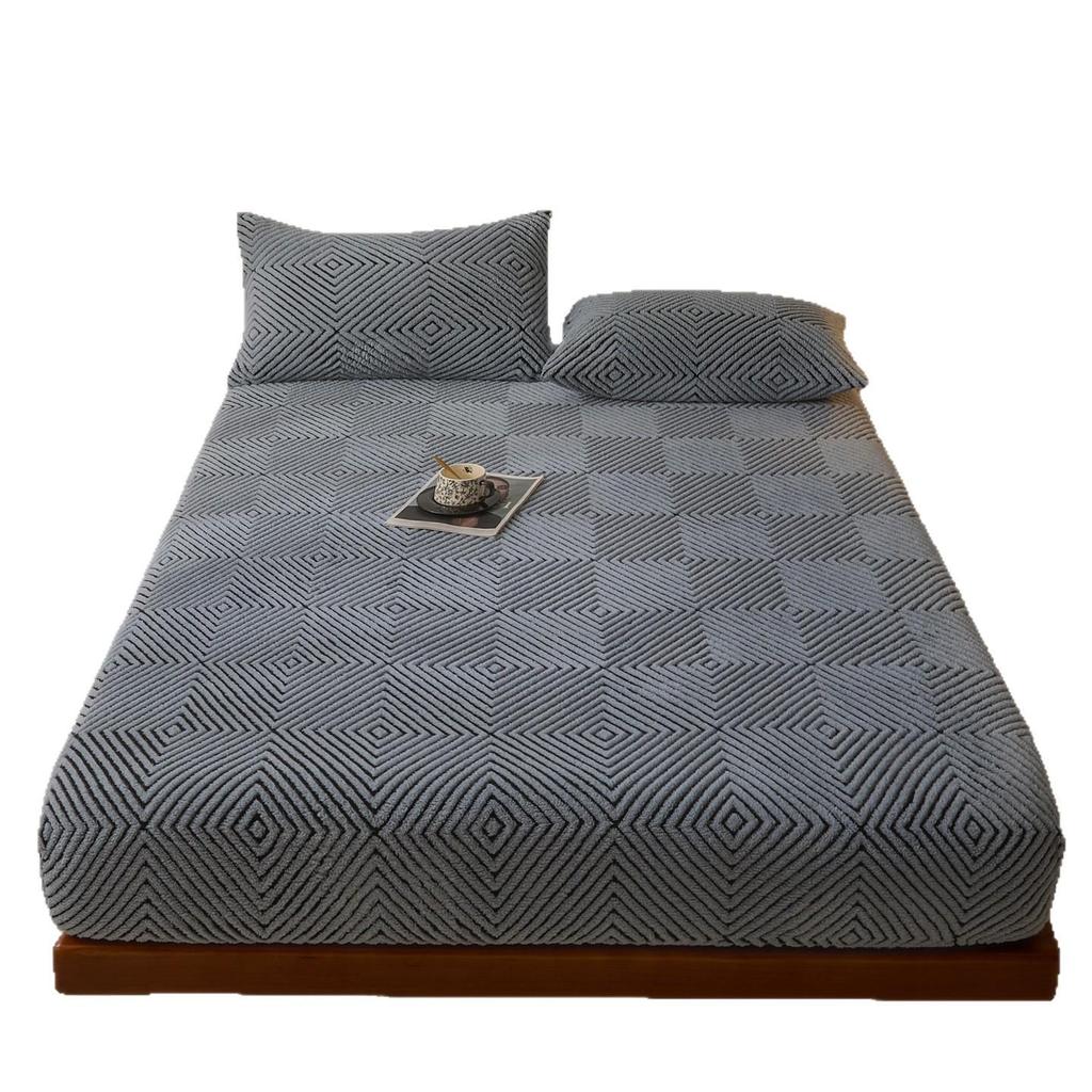 Jacquard Leichter Luxus Warme Sonne Fleece Spannbettlaken - Rutschfester Dicker Tagesdecke Matratzenschoner für Alle Jahreszeiten