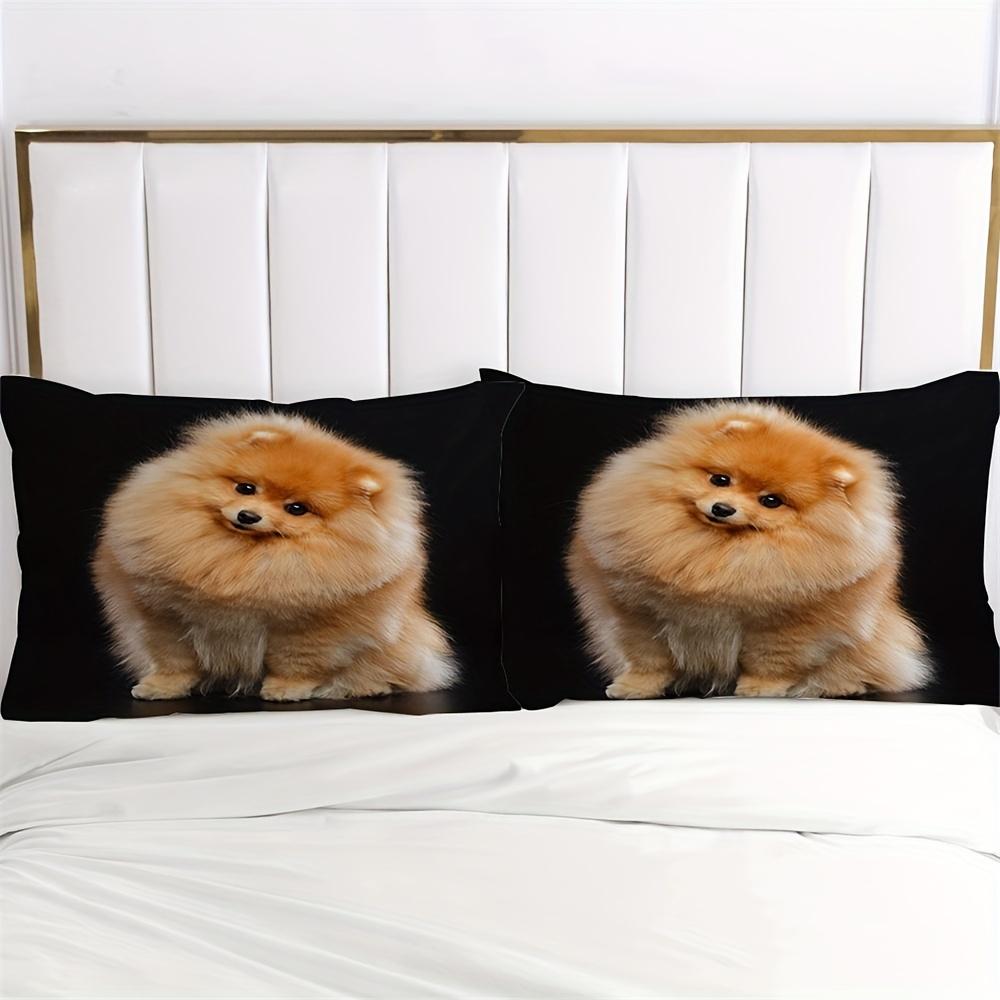 Zestaw poszewek pościelowych (1 Poszewka na kołdrę + 2 Poszewki na poduszki) Uroczy zestaw pościeli z nadrukiem psa rasy szpic miniaturowy do sypialni i pokoju gościnnego