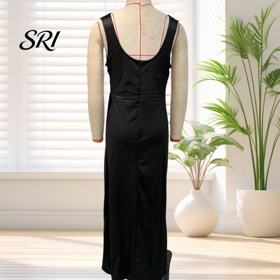 Noble Color Women Dress Women's Satin Ruched High Slit Bodycon Maxi Sexy Sleeveless Evening Cocktail Party Wedding Guest Formal Prom Gown