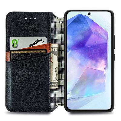 Für Samsung Galaxy A55 5G PU-Lederhülle Rautenprägung Brieftasche Ständer Handyhülle