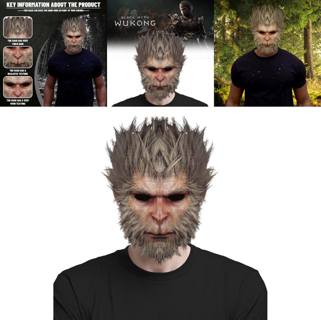 Einzigartige Black Myth Wukong Maske Verspieltes Affenkopfstück für Halloween Cosplay-Events