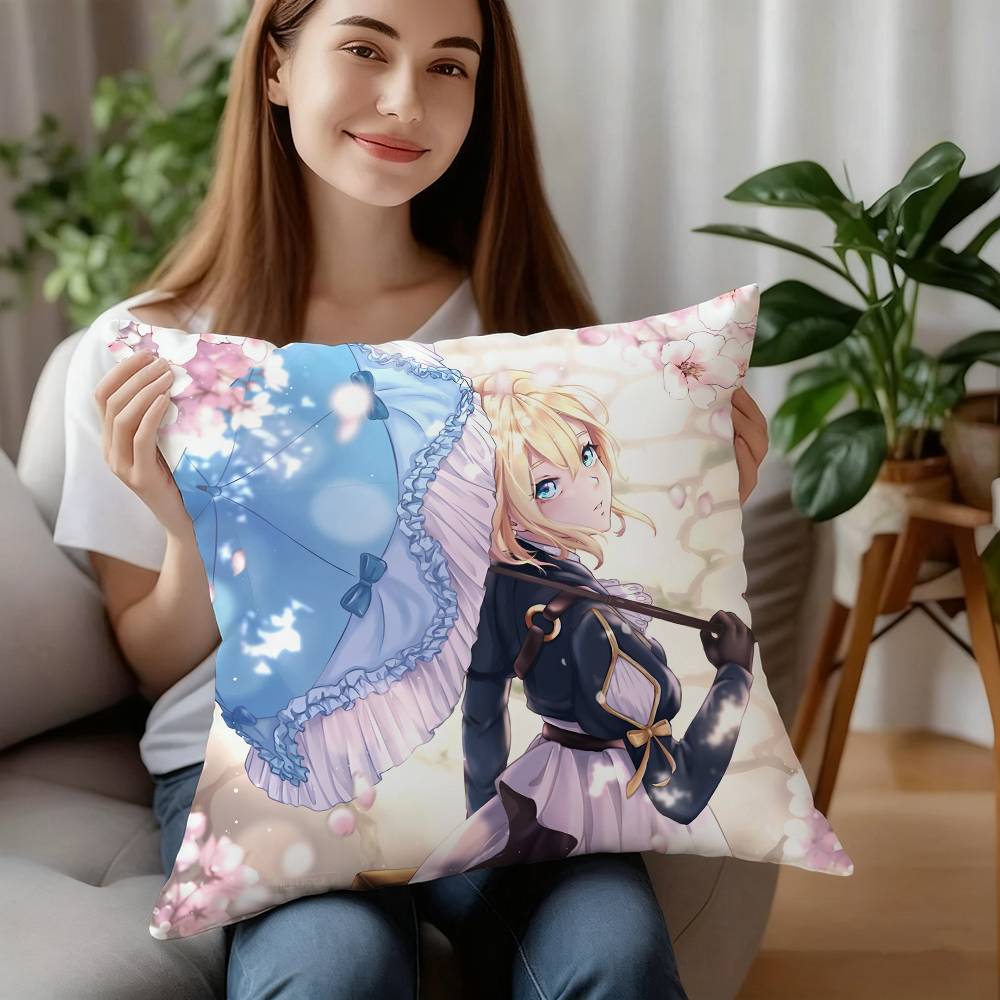 Anime Violet Evergarden Pillow Case Plush Fabric Soft Pillowcase Double Sided Print Cushion Cover Household Gifts