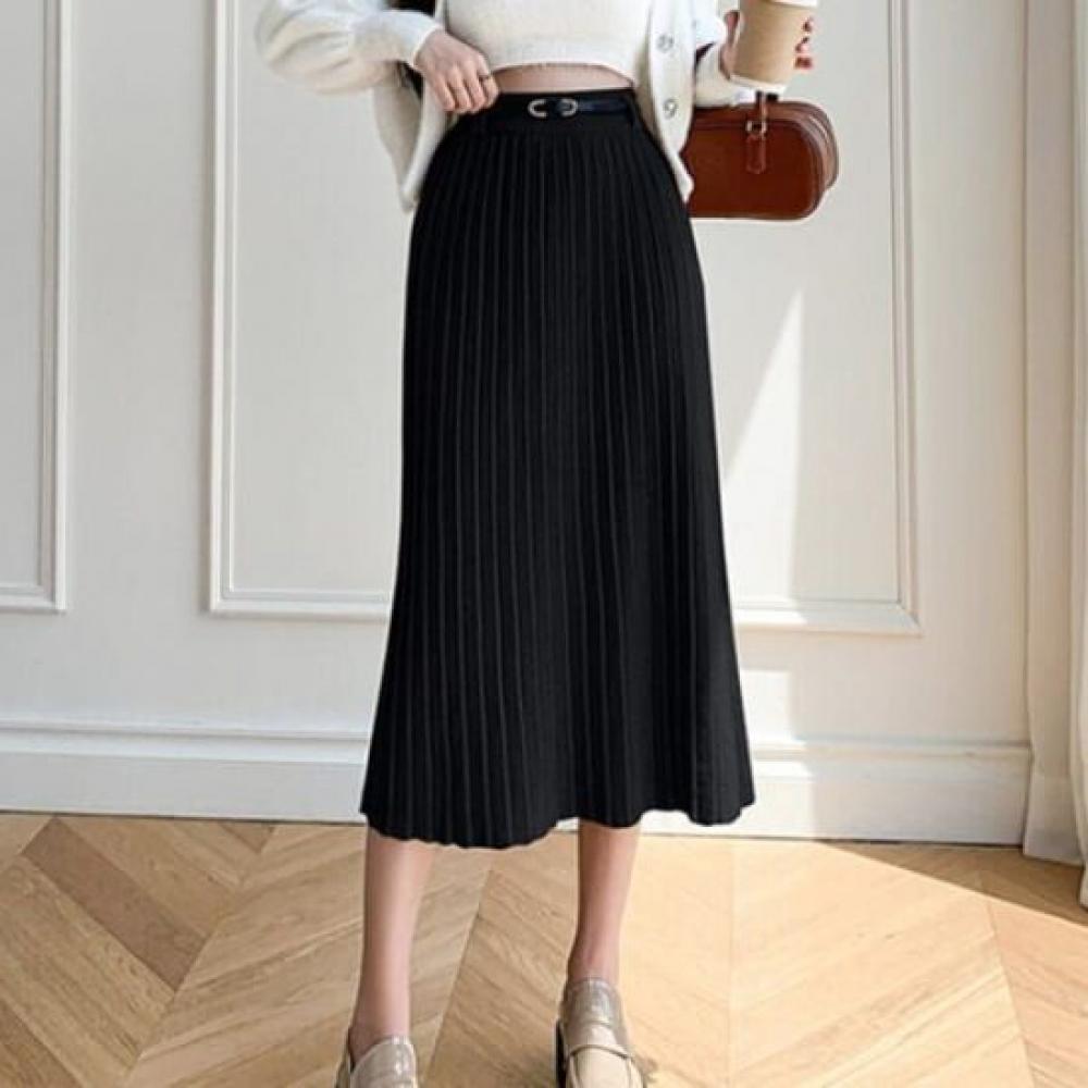 Navava Daily Simple Banding Pleats Knit Skirt Ns412