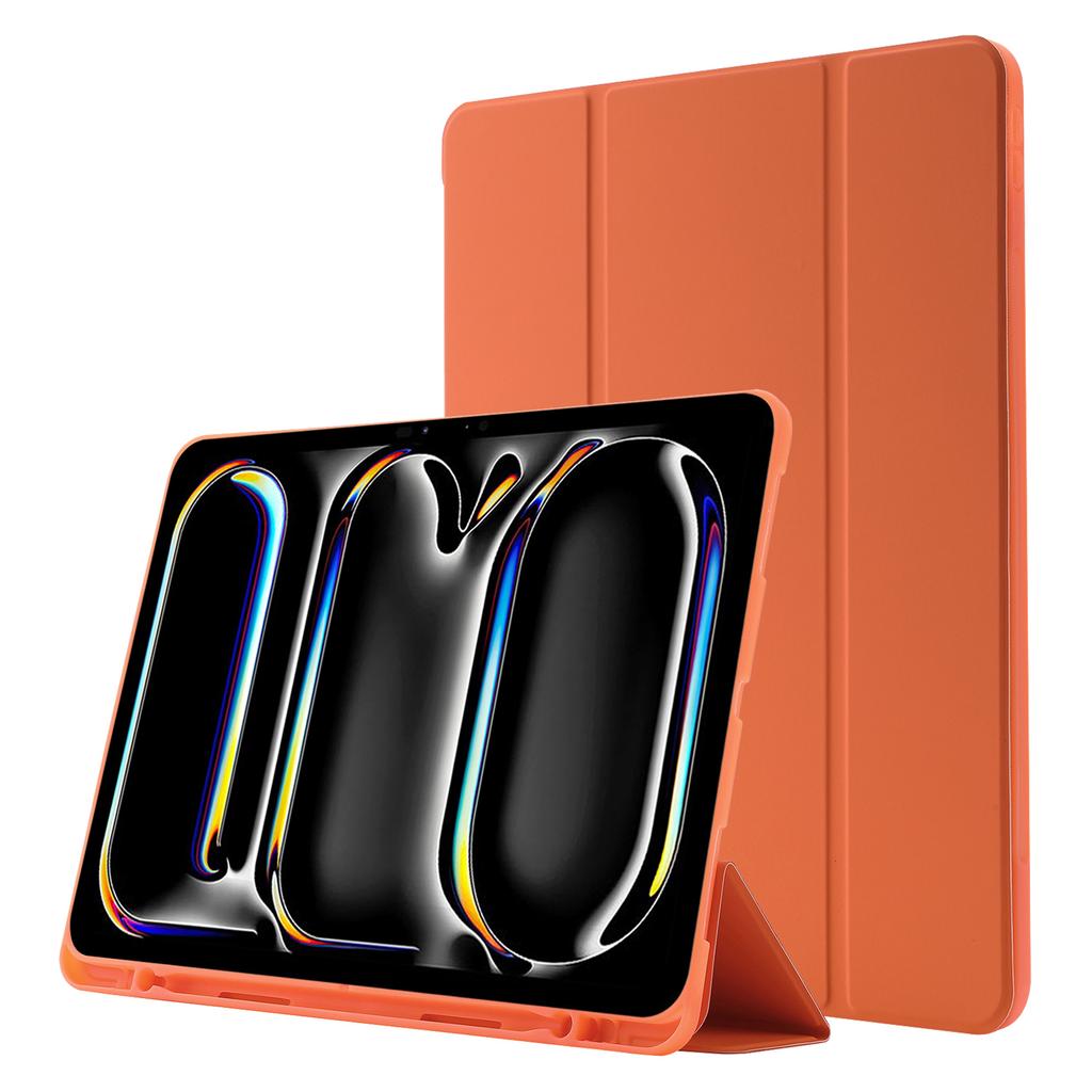For iPad Pro 11 (2025)/11 (2024) Case Skin-Touch Tri-Fold Stand Leather Tablet Cover with Pencil Holder