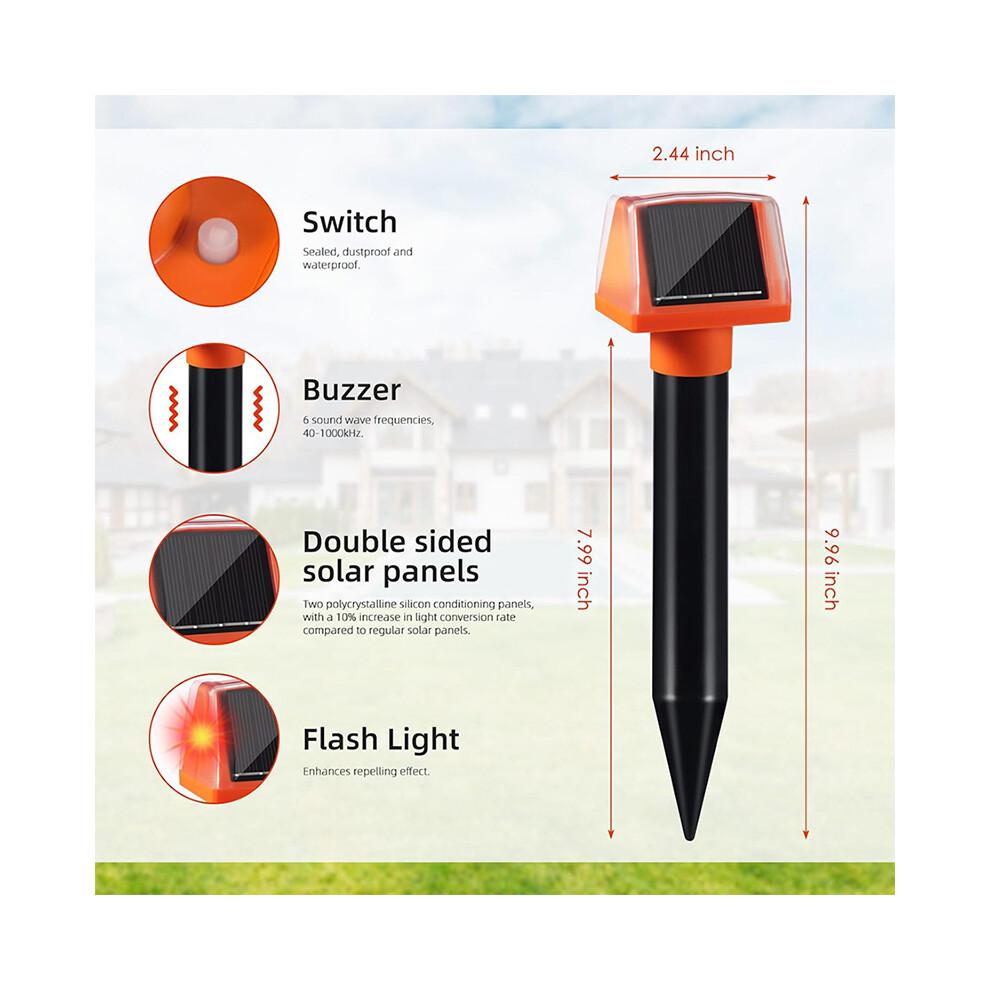 (2pcs) Solar Ultrasonic Animal Repeller Built-in LED Light buzzer Pulse Drive Away Moles Snakes Repellent For Garden Farm Orchard