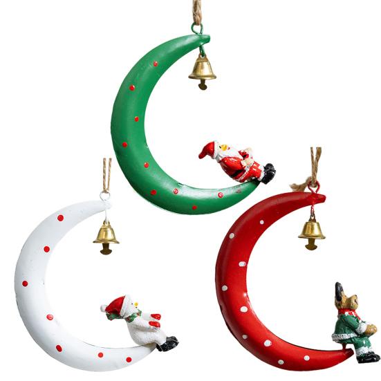 Christmas Pendant Moon Shape Design Christmas Elements Snowman Santa Claus Elk Hanging Pendant Holiday Atmosphere Ornament