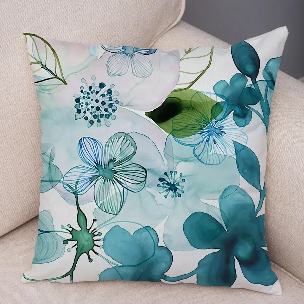 Watercolor Flower Leave Pillow Case Decor Colorful Plant Floal Cushion Cover for Sofa Home Car Soft Plush Pillowcase