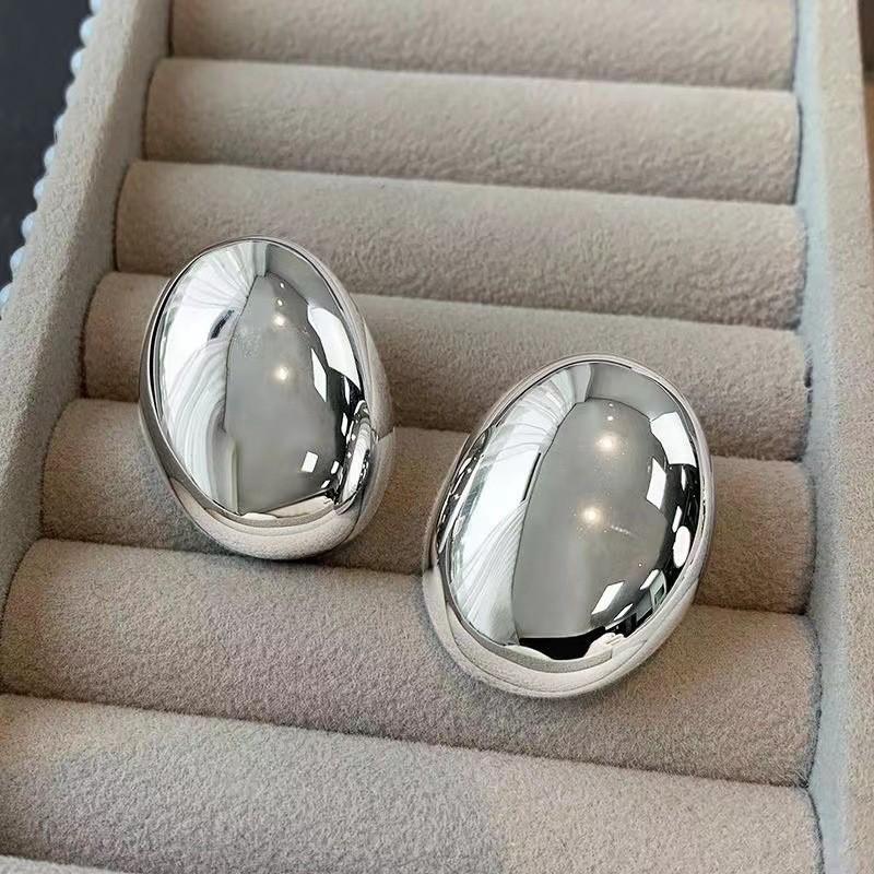 Stainless Steel Smooth Big Oval Stud Earrings for Women Exaggerated Hollow Ball Geometric Ear Buckle Earring Jewelry Gift