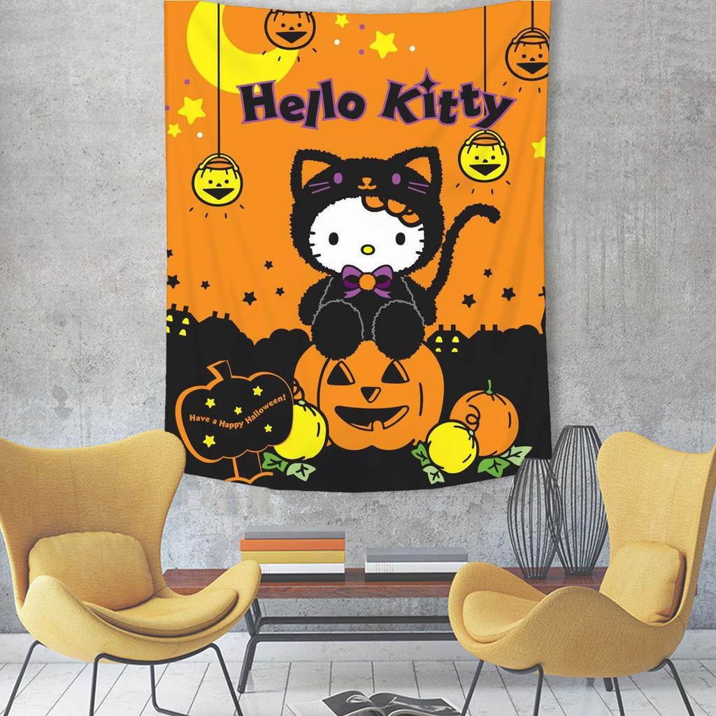Japanese Anime Kawaii Cute Hello Kitty Halloween Cartoon Tapestry Room Decoration Home Decor Bedroom Wall Hanging Fabric