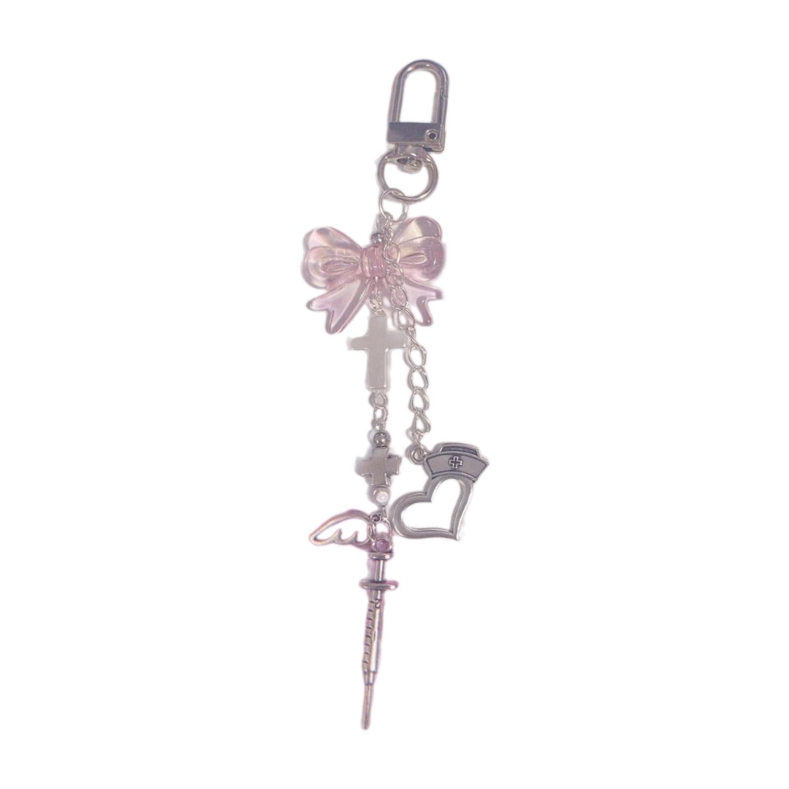 

Cute Syringe Bowknot Cross Keychain Pendant Lovely Hanging Decorations Keyring Charm for Purse Bag Backpack Handbag