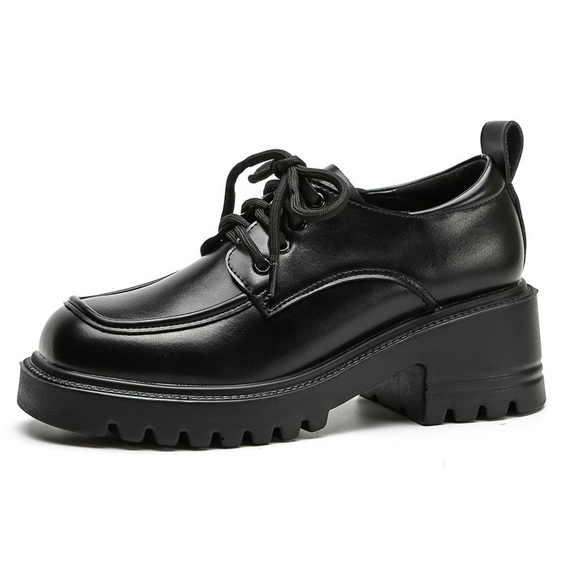 

Lucky Shoes Женская обувь на шнуровке для увеличения размера с одной педалью Кожаные женские мягкие кожаные туфли с круглым носком на наклонном каблуке в британском стиле 38