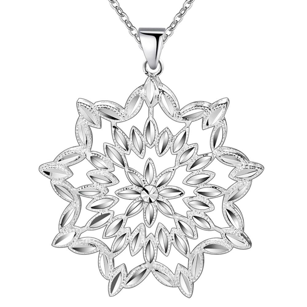925 Silver Flower Pendant Necklace for Women Wedding Engagement Party Gift