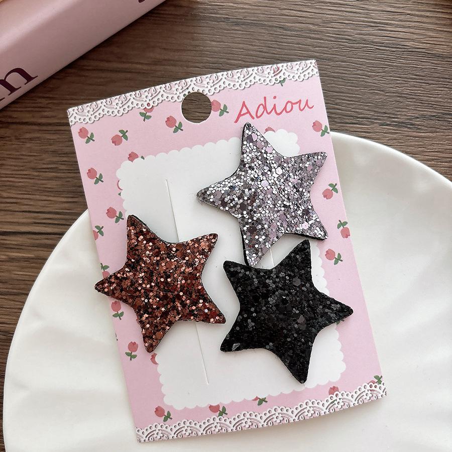 2/3Pcs Cute Children's Style  Fine Sparkling Five-pointed Star Heart Fashion Hair Clip  Sequined Star Broken Hair Clip  Girls' Hair Accessory