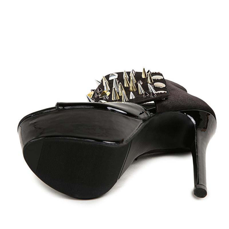 Fashion Liyke Sexy Peep Toe Platform Boots For Women Fashion Snap Button Metal Rivet Design Extreme High Heels Runway Shoe Zapatos Mujer