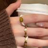 Vintage Brown Stones Imitation Pearls Beaded Rings for Women Girls Light Luxury Fashion Rings Jewelry Daily Commute Accessories