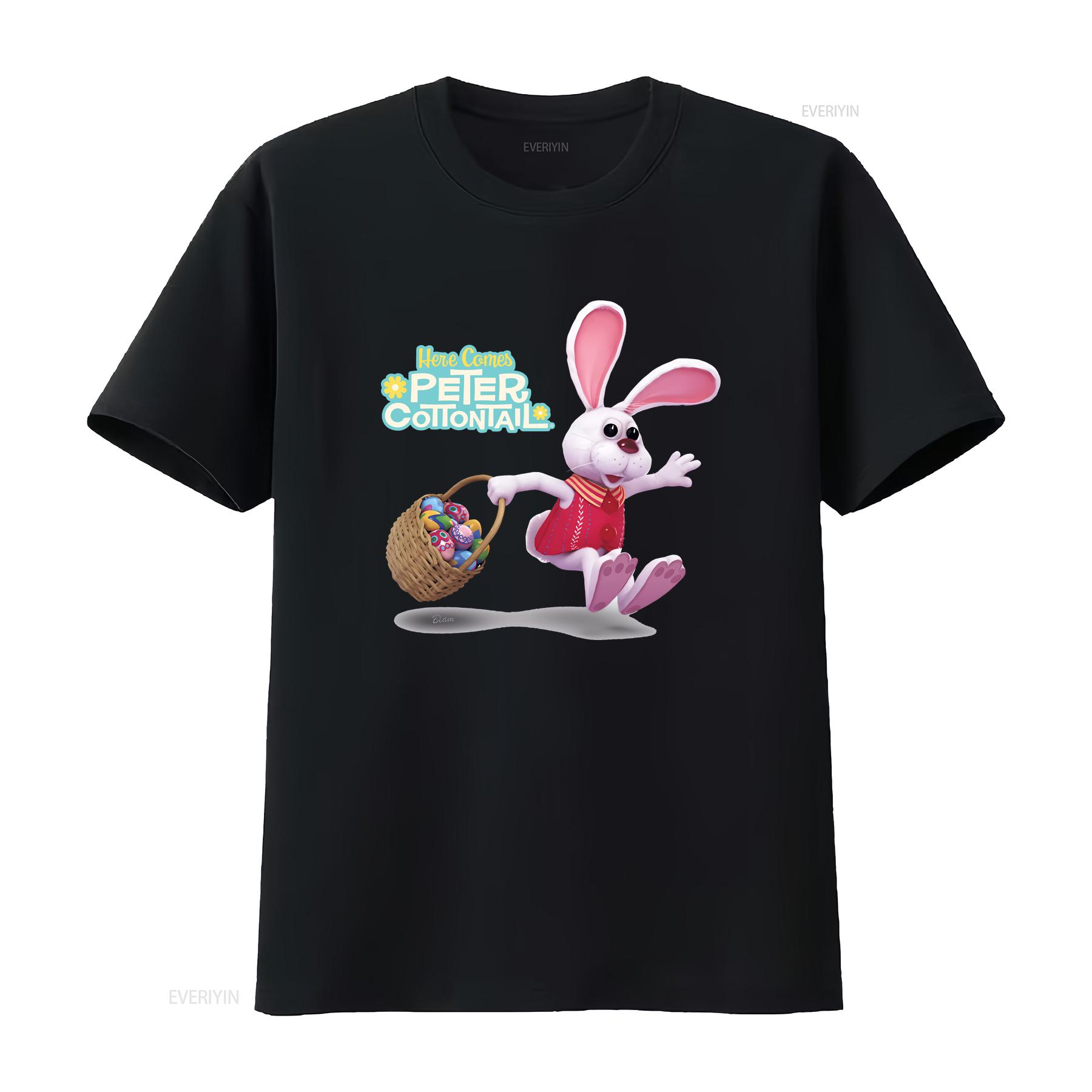 

Here Comes Peter Cottontail Hop Around T Shirt Mens Licensed Movie White vintage Washed fashion Slightly Comfortable streetwear 4XL