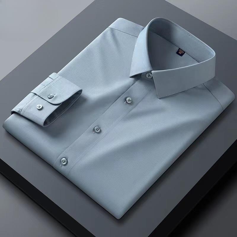 Camicie da Uomo di Alta Gamma, Serie Uomo Seta di Gelso, Camicie Casual a Maniche Lunghe, Drappeggio Estivo Ghiacciato, Camicie Senza Stiro
