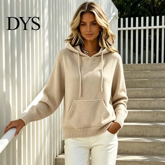 Damen Pullover Strick Kapuzenpullover für Herbst Winter, Langarm Pullover Gestrickte Kapuzenpullover mit Taschen Vordertasche, Einfarbig Lässig Kapuzenpullover