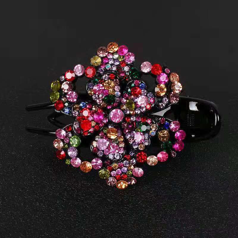 Elegant Rhinestone Duckbill Three-Tooth Updo Hair Clip for Moms