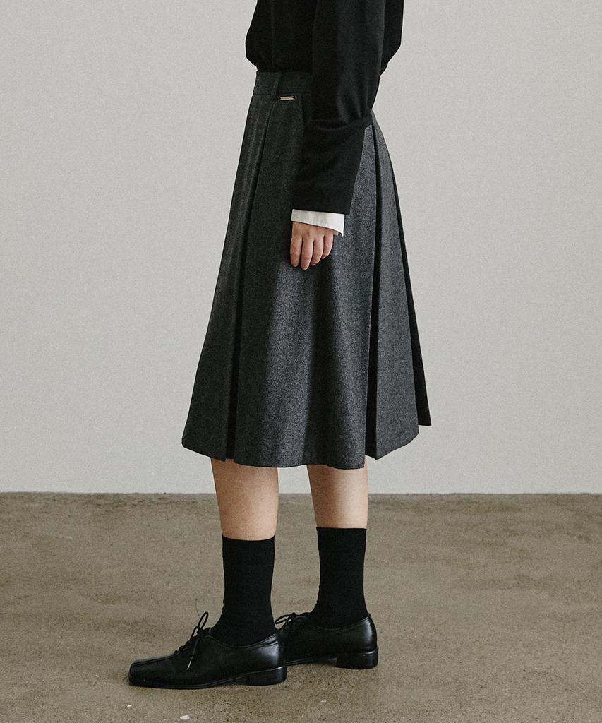 Artid Wool Reverse Pleated Midi Skirt_Grey