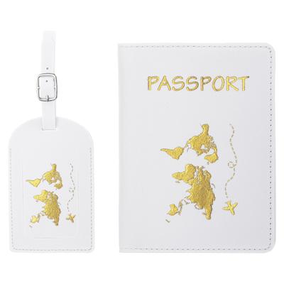 PATIKIL Passport Cover Holder and Luggage Tag PU Leather Passport Case Holder Travel Tag Suitcase Identifier Travel Accessories for Men and White Set,