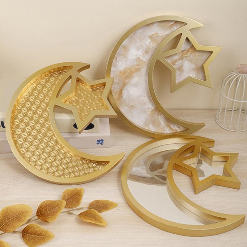 Elegant Eid Tray with Star and Moon Shape Eid Home Accessories Perfect for Eid Celebration and Home Decorations