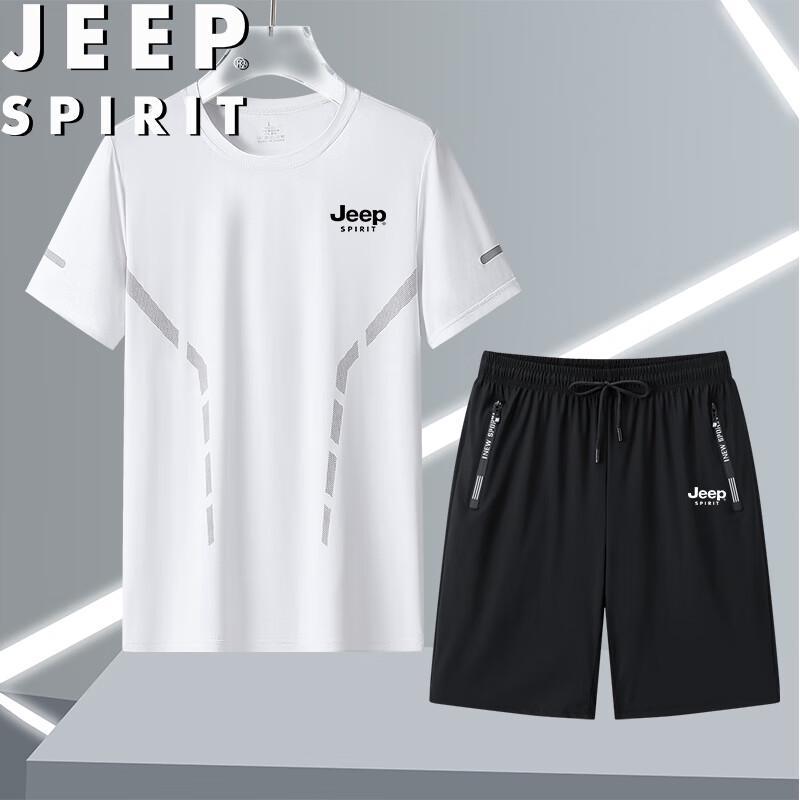 JEEP SPIRIT Men's Ice Silk Short Sleeve T-shirt & Shorts Set