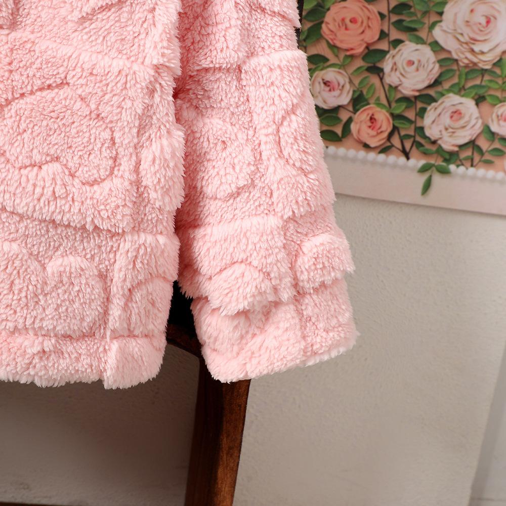 Children's Clothing New Autumn Winter Solid Color Heart Jacquard Hooded Plush Jacket for Girls