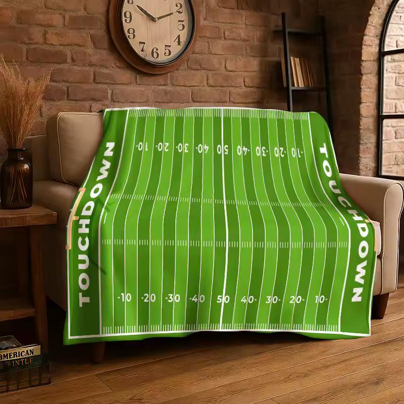 Classic Rugby American Football Field Flannel Blanket Soft Throw Blanket for Bedroom Living Room Bed Travel Camping Picnic Nap