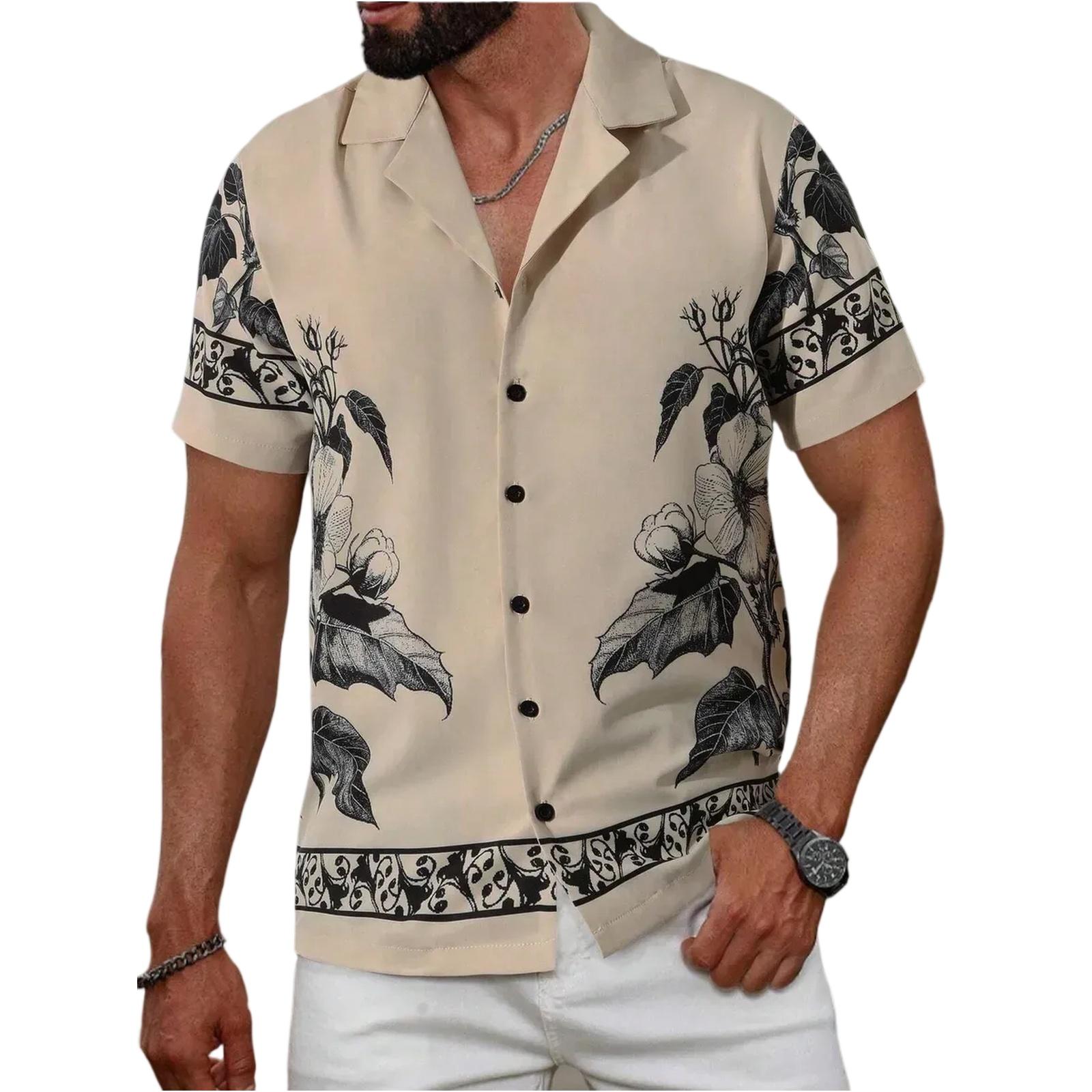 

Fashionable Men s Casual Versatile Cuban Collar Short-sleeved Shirt M