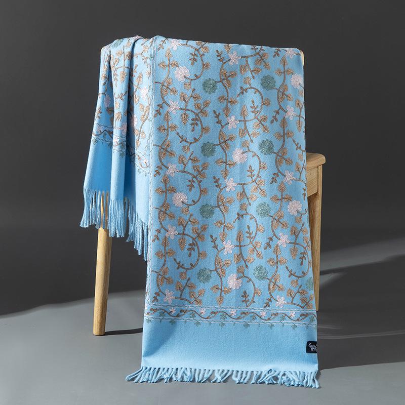 Xinjiang Embroidered Imitation Cashmere Scarf: Women’s Ethnic Style, Warm and Versatile with Tassels