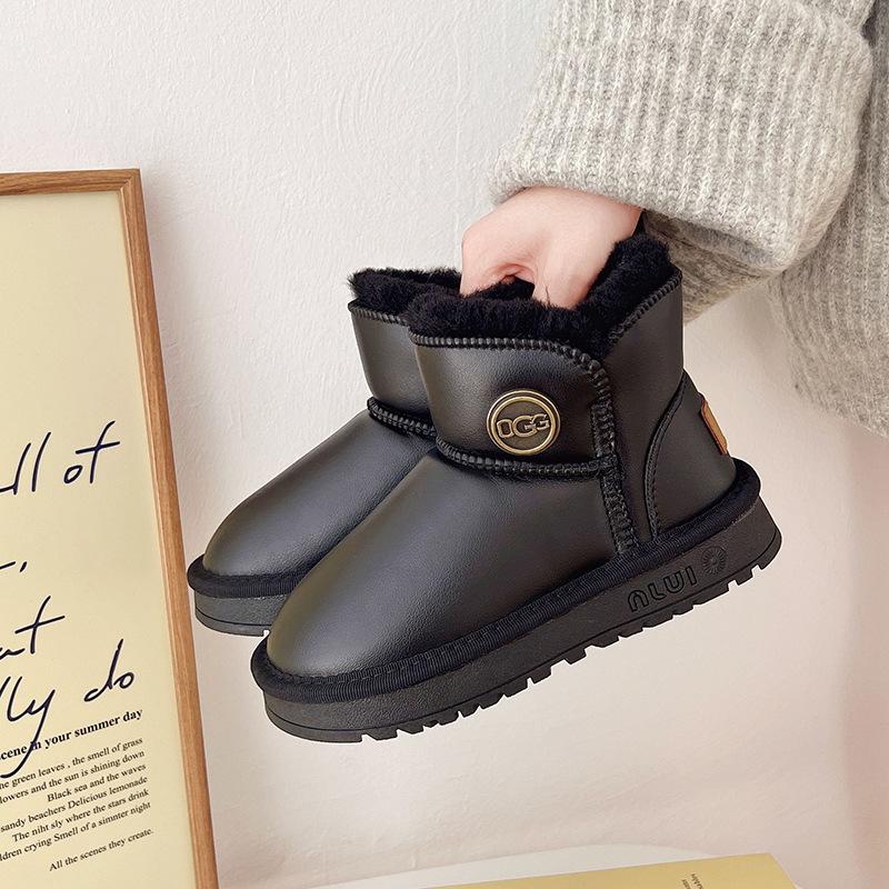 New thick-soled fur integrated snow boots for boys 25 winter new velvet short boots thickened warm girls cotton shoes