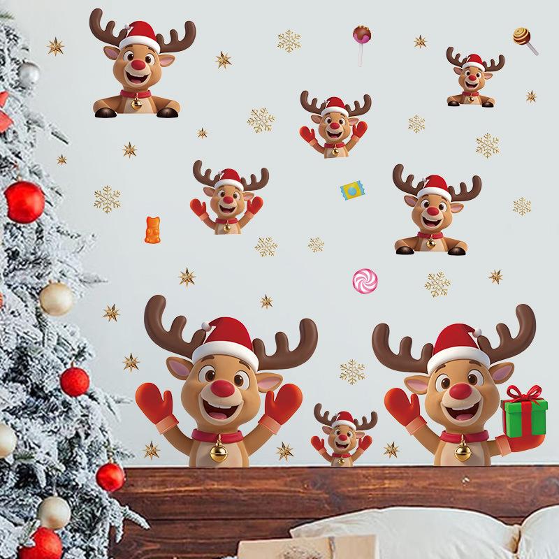 Christmas window stickers Holiday party cartoon elk wall home stickers Self-adhesive refrigerator cute stickers