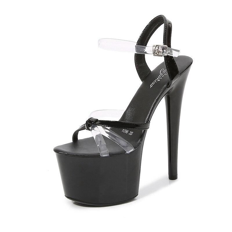 Damen Stiletto Schuhe Lackleder Transparent Schnalle Modische Sandalen 181 Serie 16,5cm Absatz 7cm Plateau LFD