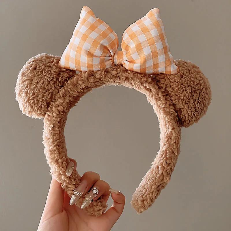 2025 Bowknot Little Bear Ear HairBand Female Winter Cute Cartoon Face Wash Hair Band HairHoop Korean Girl Hair Grotto Headband