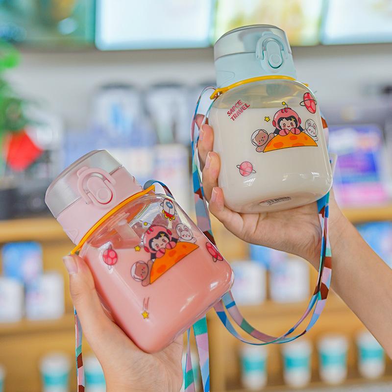 Water Bottle1011 New Children's Cartoon Water Cup Small Fat Cup Girls Portable Cup Strap Handle Plastic Cup