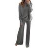 Conjunto de Top de Punto de Manga Murciélago de Color Sólido y Pantalones de Pierna Ancha Otoño/Invierno