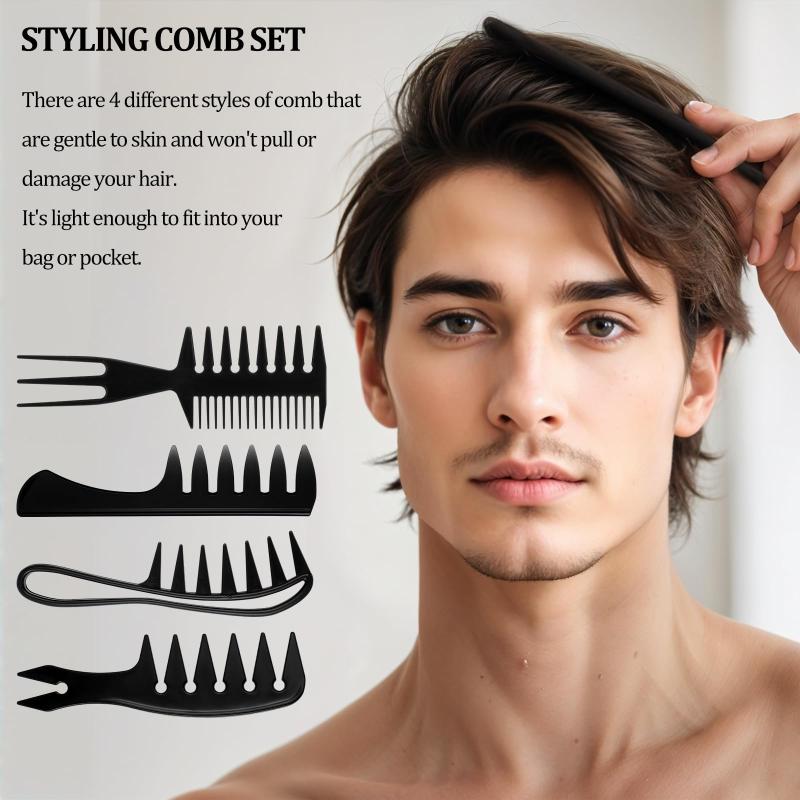 4 PCS Professional Men Grooming Comb Set Anti-static Wide Tooth Comb Hair Pick for Salon Barber Home Use