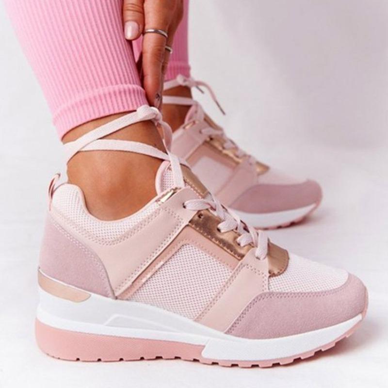 Women's Summer Thick-Soled Lace-Up Mesh Casual Sports Shoes, European Style, Available In Large Sizes.